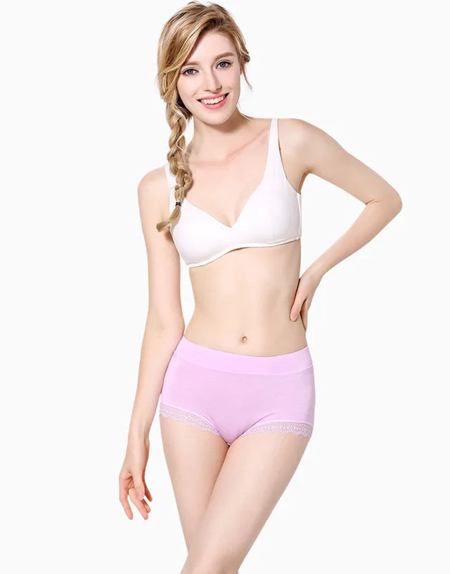 Women's Cotton Underwear Sexy Lace Panties Plus Size Fashion Solid Color  Briefs High Waist Seamless Underpants Female Lingerie