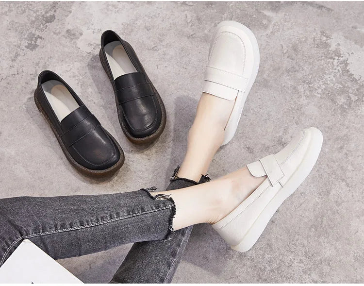 GKTINOO Shoes Women Spring 2026 New White Thick-Soled Ladies Sneakers Genuine Leather Casual Trend Girl Shoes Students Loafers