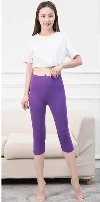 Leggings XS-7XL Summer Legings Women 3/4 Short Legging Pants Thin Women Large Size Stretch Grey Black White Pink 6XL 5XL 4XL 3XL