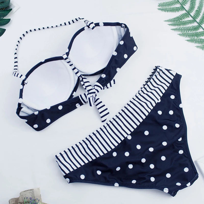 Sexy Swimwear 2025 Bikinis Black  Swimming Suit For Women Dot Polka Swimsuit Padded Push-up Bikini Set