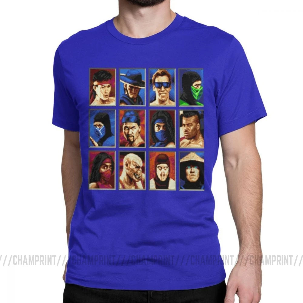 Vintage Mortal Kombat II Tees Genesis Character Select 16 Bit T Shirt Retro Gamer Collage T-Shirts Men Cotton Party Clothing
