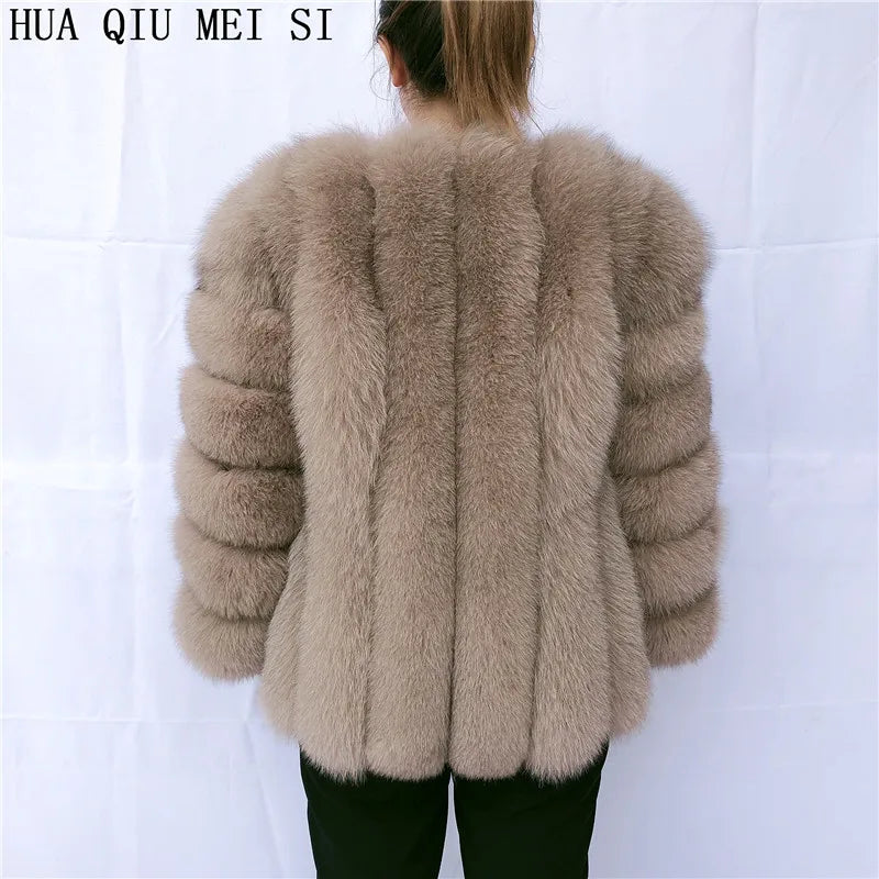 HUAQIUMEISI Real fox fur coat women's autumn and winter vertical bar natural fox jacket new fashion silver fox fur coat