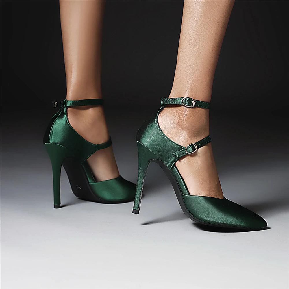 2026 Sexy Classic High Heels Women Sandals Summer Shoes Ladies Pumps Heels Woman Buckle Ankle Strap Shoes Green Black size 34-43