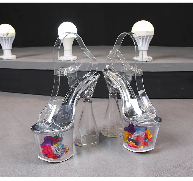 Women High Heels Summer 17.5CM Transparent Ladies Silver Party PVC Sandals Sexy Female Open Toe High Platform Nightclub Shoes