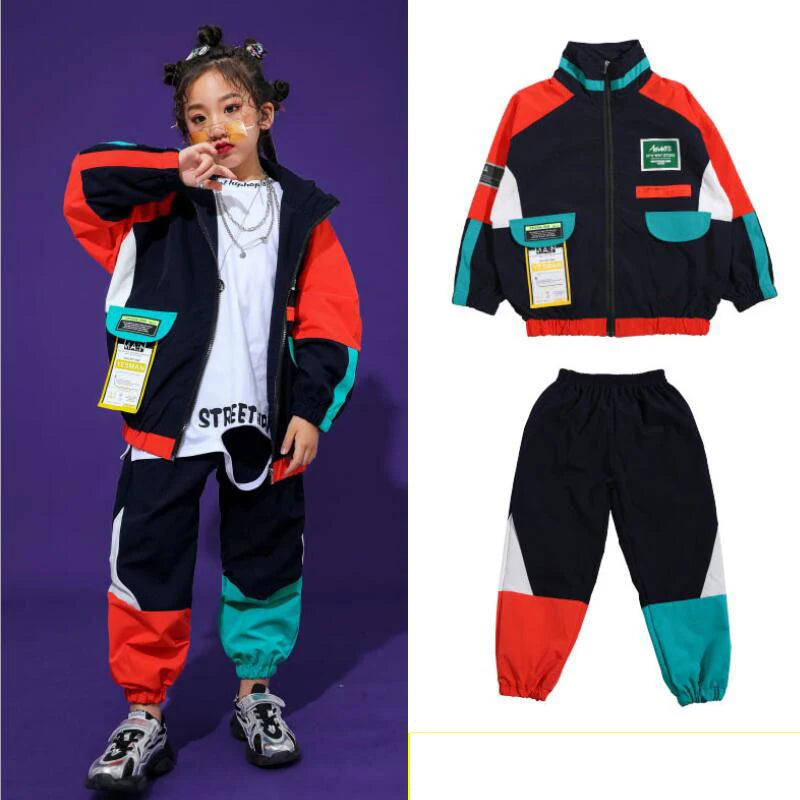 Kid Fashion Cool Hip Hop Clothing  Top Pullover Pocket Running Casual Pants for Girls Boys Jazz Dance Costume Clothes