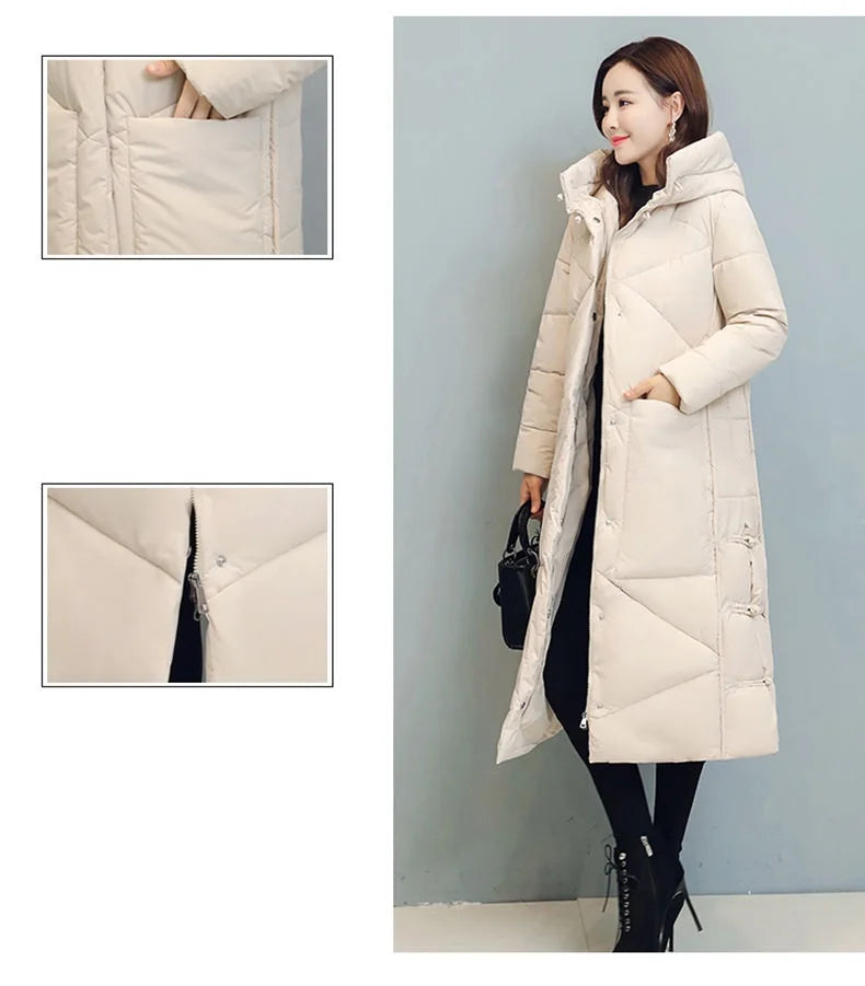 Winter Long Coat Women's 2025 Fashion New Thicken Cotton padded Warm Snow Outerwear Loose Female Windproof Hooded Jacket Parkas
