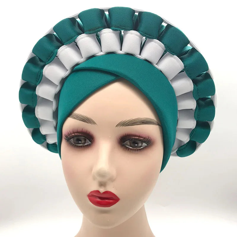 2022 Fashion African Turbans for Women Ready to Wear Auto Gele Headties Nigerian Aso Oke Head Wraps for Traditional Wedding