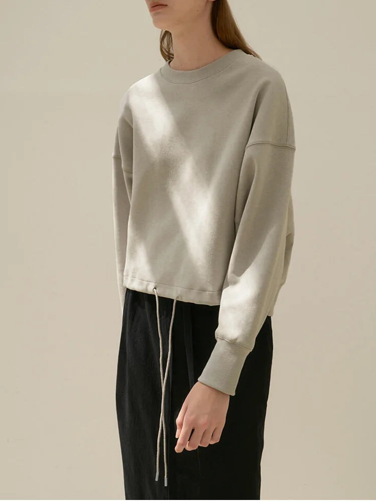 100% Cotton Women's Drawstring Sweatshirt Autumn New Casual Solid Long Sleeved Korean Fashion Streetwear Female Pullover