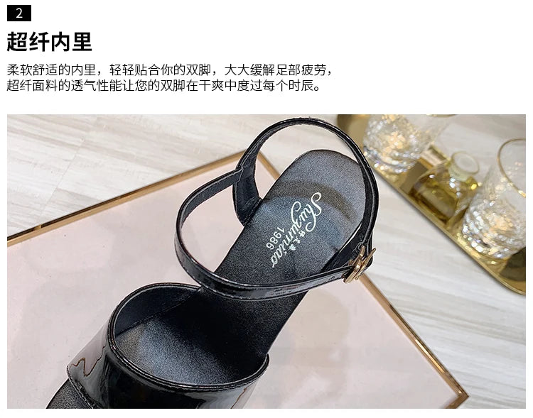 Summer Sandalias Mujer 2024 Sandales Sexy 20cm High Heels Patent Leather Crystal Stripper Platform Heels Women Shoes