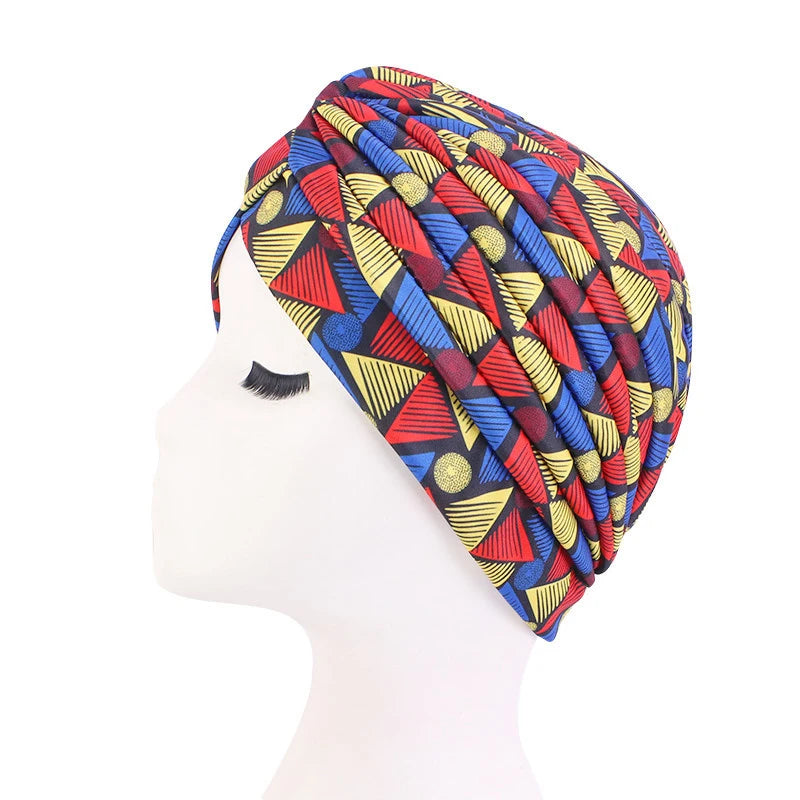 2022 New Print African Headtie Turban Cap Soft Stretch Twisted Pleated Beanie Head Wrap for Women Chemo Bonnet