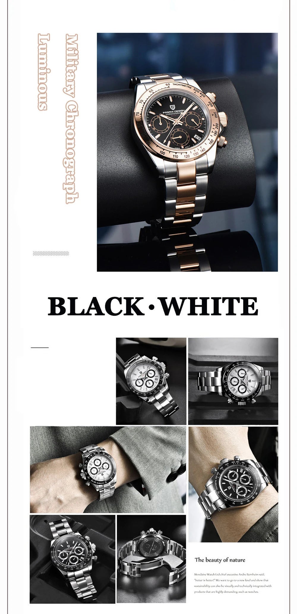 2026 New PAGANI DESIGN Rose Gold Chronograph Men's Watches Luxury Quartz Watch For Men Automatic Date Stainless steel Wristwatch