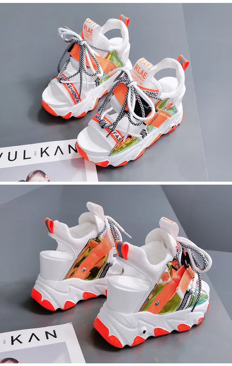 Comemore 2022 Platform Gladiator Sandals Lace Up White Sandals Women High Heels Wedges Casual Sports Shoes Woman Spring Summer