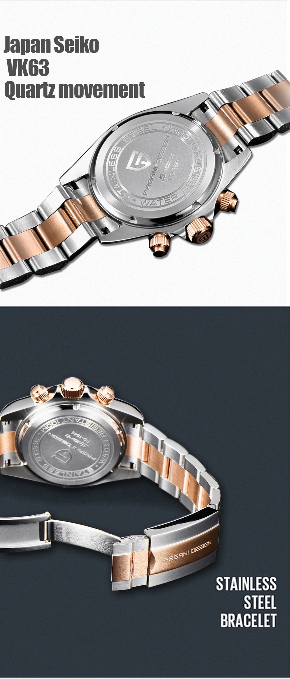 2026 New PAGANI DESIGN Rose Gold Chronograph Men's Watches Luxury Quartz Watch For Men Automatic Date Stainless steel Wristwatch