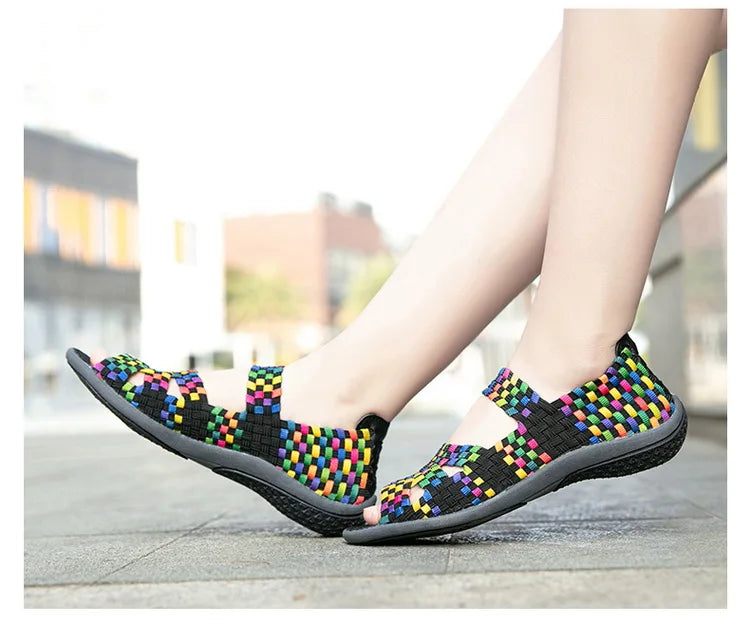 Women Flats Woven Shoes Breathable Summer Sneakers Female Casual Shoes For Walking Comfort Women Tenis Non-slip Zapatos Mujer