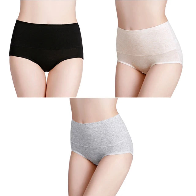 3Pcs Women's Panties Plus Size High Waist Underwear Female Sexy Lingerie Cotton Brief Gril Underpant Breathable Intimates Ladies
