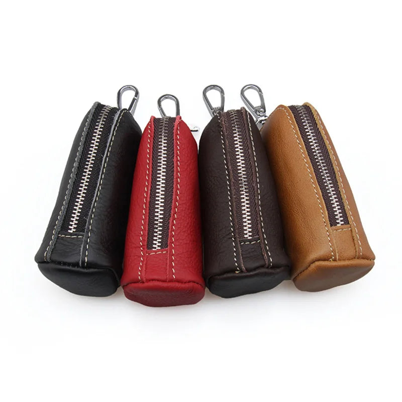 Soft  Genuine Cow Leather Housekeeper Small Round Columnar Key Holder Car Key Wallet Coin Pouch Purse key bag