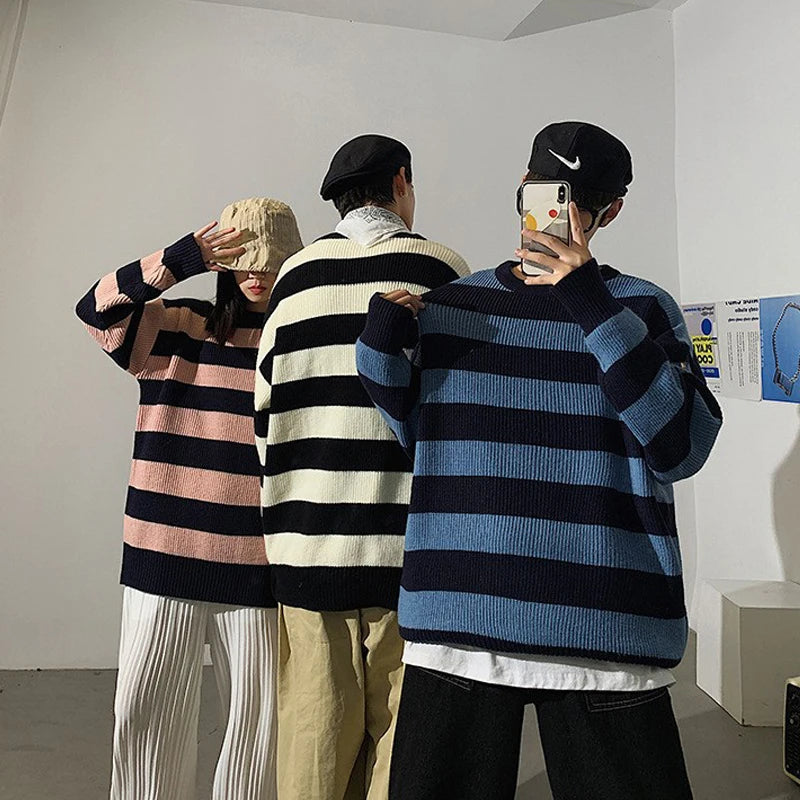 Harajuku Streetwear Striped Sweater Men Women Vintage Knitted Sweater Pullovers Tate Langdon Sweater Same Style WE375