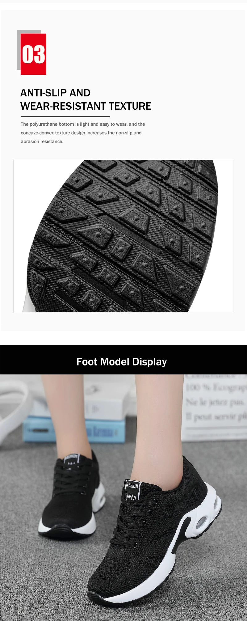 Women's Fashion Air Cushion Sports Running Flat Soft Bottom Sneaker Mesh Breathable Casual Shoes
