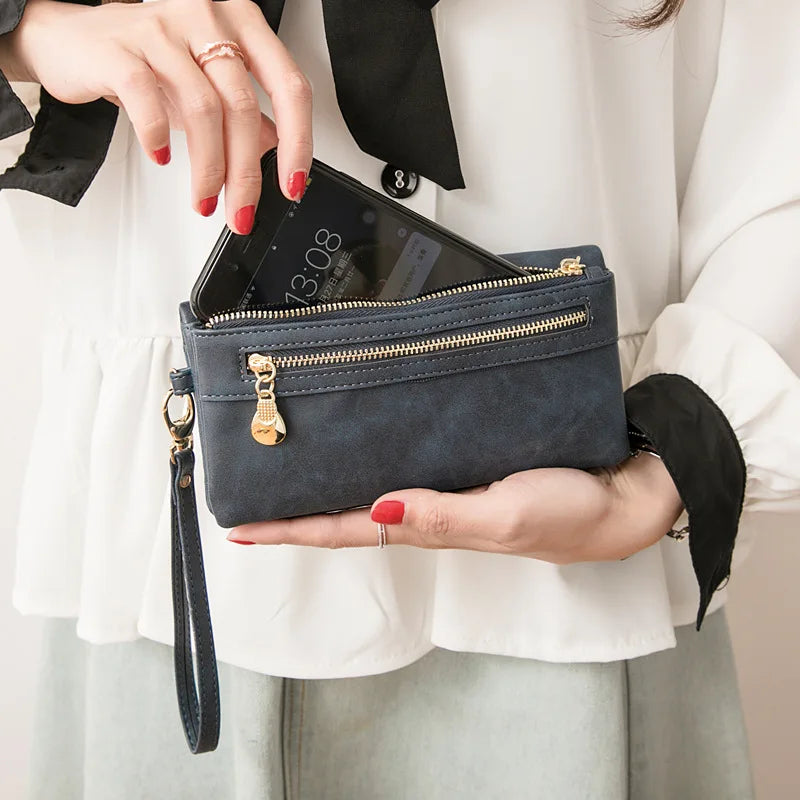 PUOU 2026 Fashion Zipper Purses Women's Wallets Envelop Long Wallet Women Long Section Clutch Wallet Soft PU Leather Money Bag