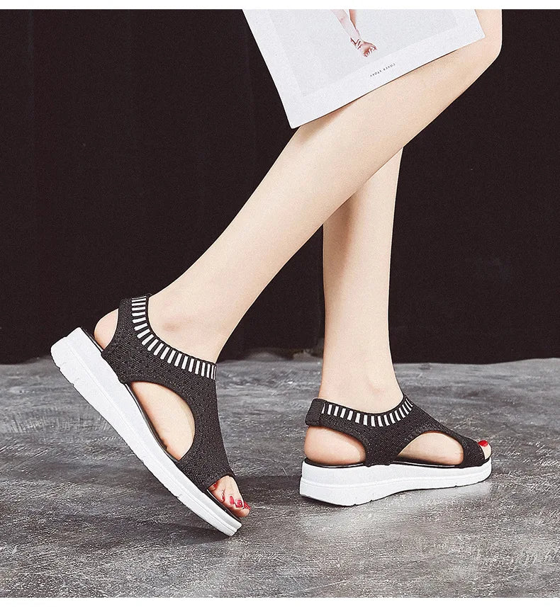 Sandals women summer  new open toed flat Roman women sandals flying woven hollow platform sports sandals flat sandals2021