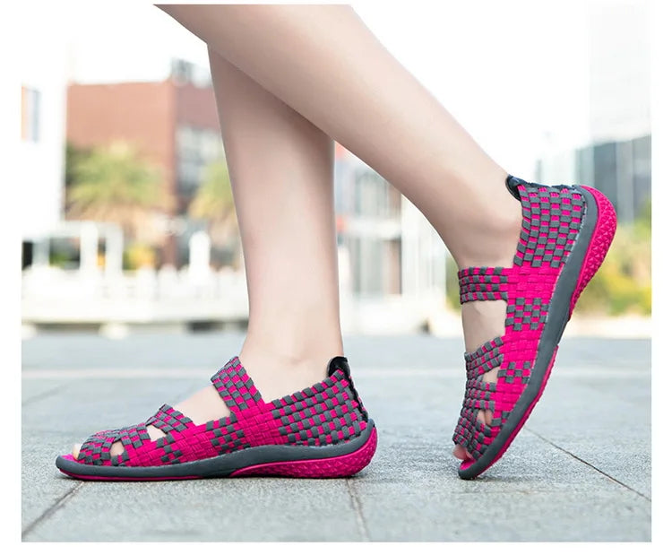 Women Flats Woven Shoes Breathable Summer Sneakers Female Casual Shoes For Walking Comfort Women Tenis Non-slip Zapatos Mujer