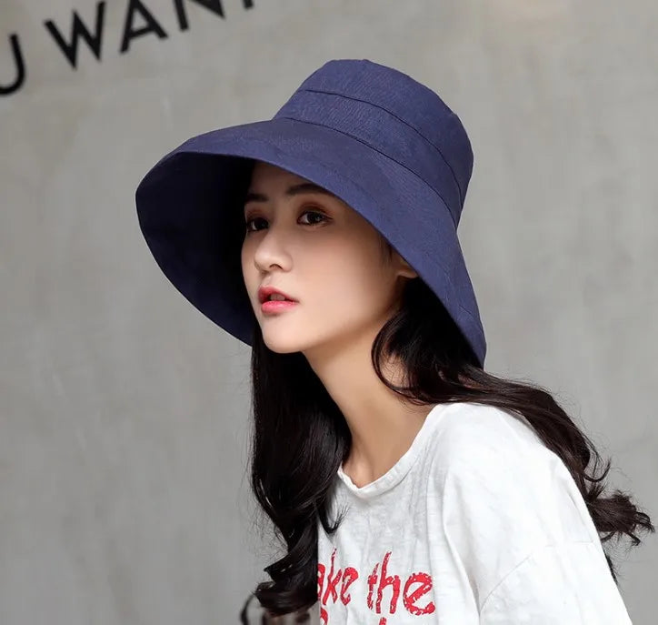 K34 Women's Hat Bucket hat Panamanian Women  Four Seasons Fisherman Hat Big Brim Hat Double-Sided Fisherman Hat Sun Visor Sunhat