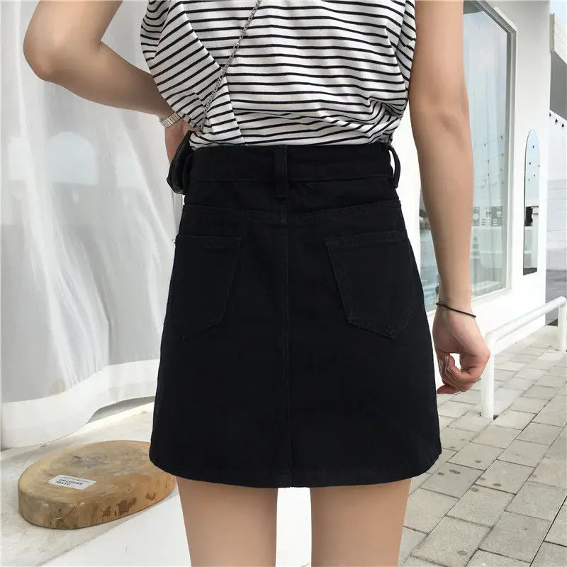 Skirts Denim High-waist Solid A-line Vintage Korean-style Womens Elegant Hip-skirt Leisure All-match Slim Fashion Summer Chic