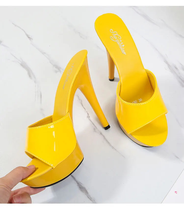 Slippers Women Summer 2021 New Black High Heels 9cm 13 CM 15cm Color Club Sexy High Platform Thin Heels  Party Girl Show Sandals
