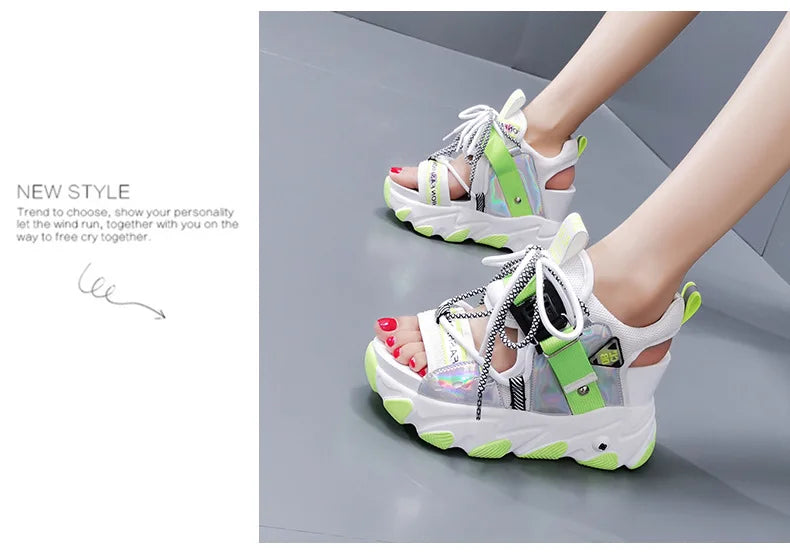 Comemore 2022 Platform Gladiator Sandals Lace Up White Sandals Women High Heels Wedges Casual Sports Shoes Woman Spring Summer