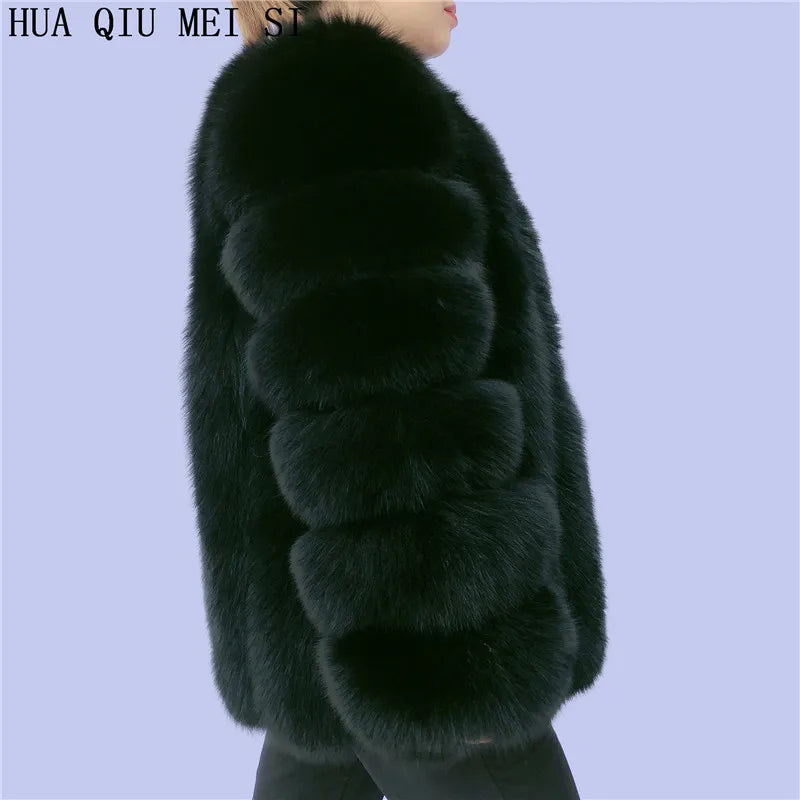 HUAQIUMEISI Real fox fur coat women's autumn and winter vertical bar natural fox jacket new fashion silver fox fur coat