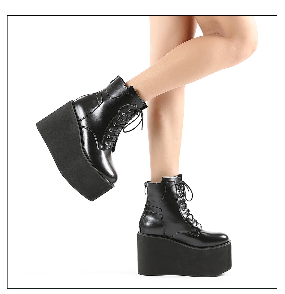 Gdgydh Big Size 43 Platform High Heels Cosplay Fashionable Autumn Ankle Boots Platform Women Wedges Heel  Model Catwalk Shoes