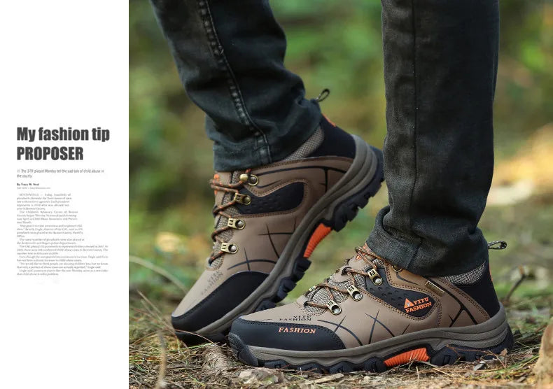 Brand New Spring Autumn Men Work Casual Shoes Men Outdoors Leather Round Toe Sneakers Men Climbing Hiking Shoes Big Size 39-47