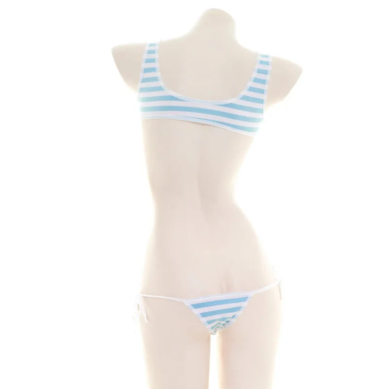 Sexy Women Underwear Set  Striped Bikini Thigh High Stocking Swimsuit Erotic Costumes Cosplay Japanese Anime Bra Briefs
