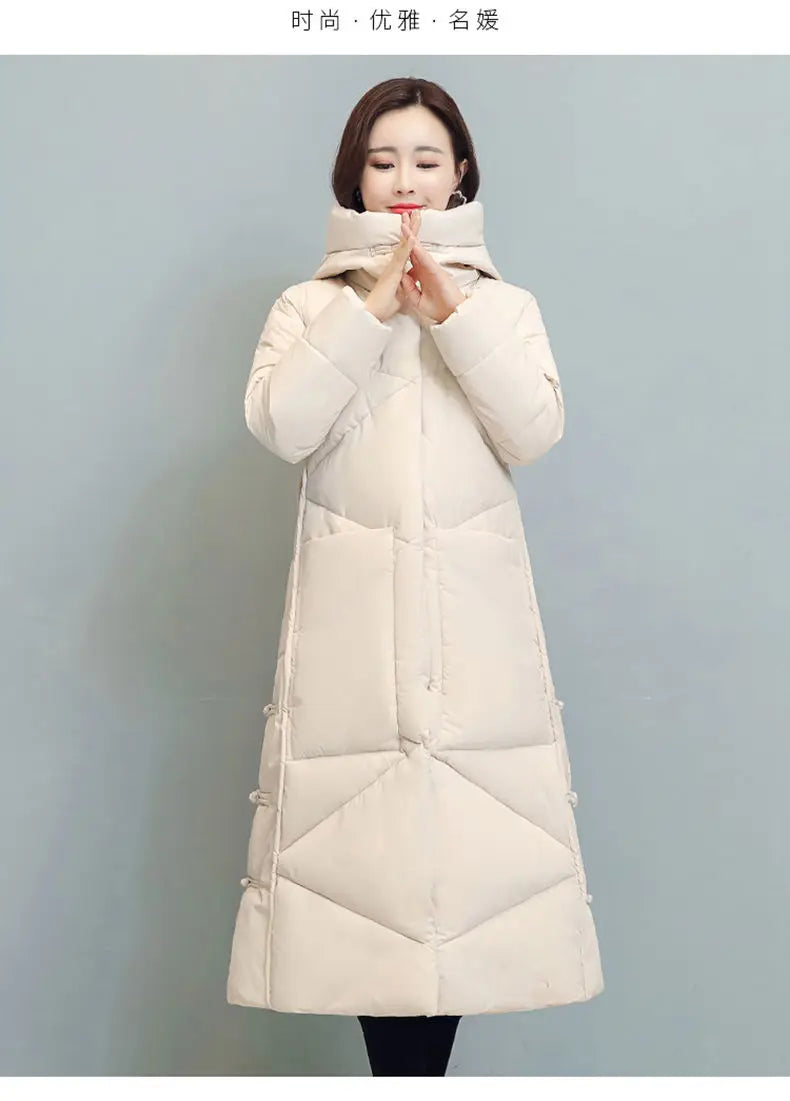 Winter Long Coat Women's 2025 Fashion New Thicken Cotton padded Warm Snow Outerwear Loose Female Windproof Hooded Jacket Parkas