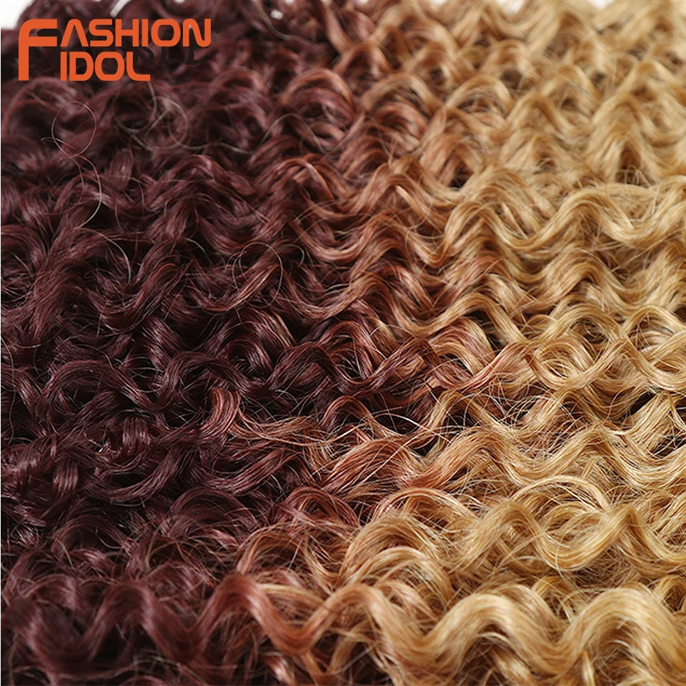 FASHION IDOL Afro Kinky Curly Hair Extensions 16-20 inch Synthetic Hair Bundles Lace With Closure Weave Ombre Blonde Fake Hair
