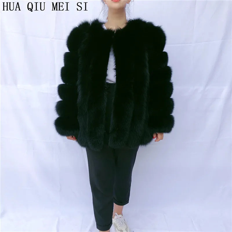 HUAQIUMEISI Real fox fur coat women's autumn and winter vertical bar natural fox jacket new fashion silver fox fur coat
