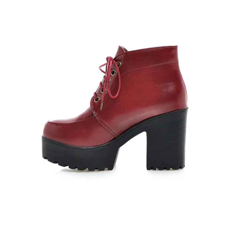 Lace Up Sexy Women's Ankle Boot Spring Autumn Fashion Platform Punk High Heels Black White Red Pumps Autumn Rubber Shoes Woman