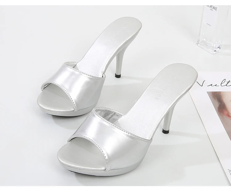 Slippers Women Summer 2021 New Black High Heels 9cm 13 CM 15cm Color Club Sexy High Platform Thin Heels  Party Girl Show Sandals