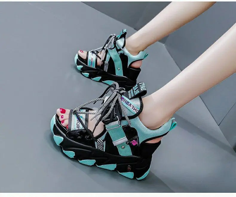 Comemore 2022 Platform Gladiator Sandals Lace Up White Sandals Women High Heels Wedges Casual Sports Shoes Woman Spring Summer