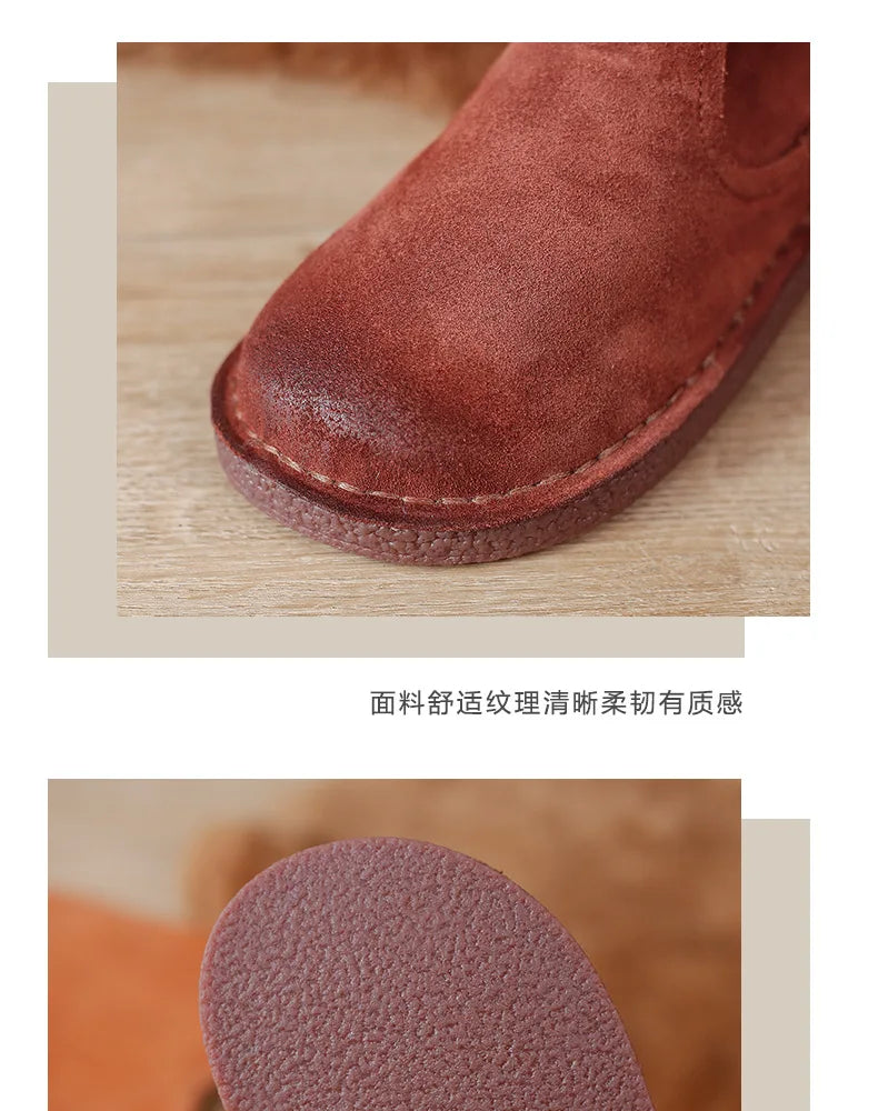 Careaymade-Genuine cow leather Snow cotton round head flats woolen short boots plush warm snow boots Oversized shoes size 35-43