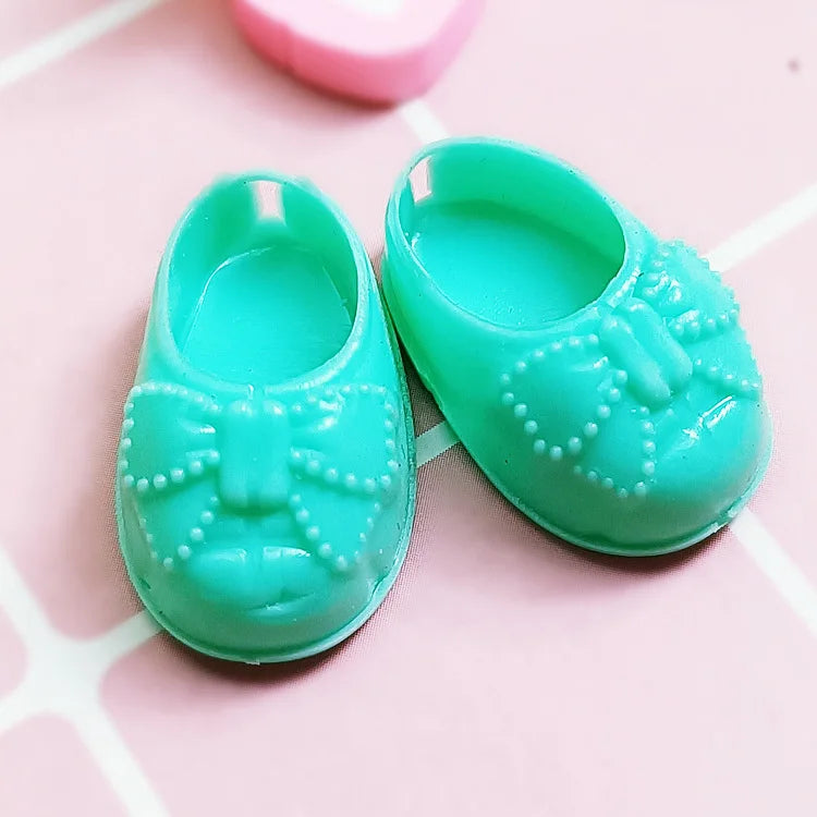 New 1/8 Doll Accessories 2.5CM Doll Shoes Fashionable and Cute Bow Pattern Flat Shoes for 16cm Doll Body PVC Shoes