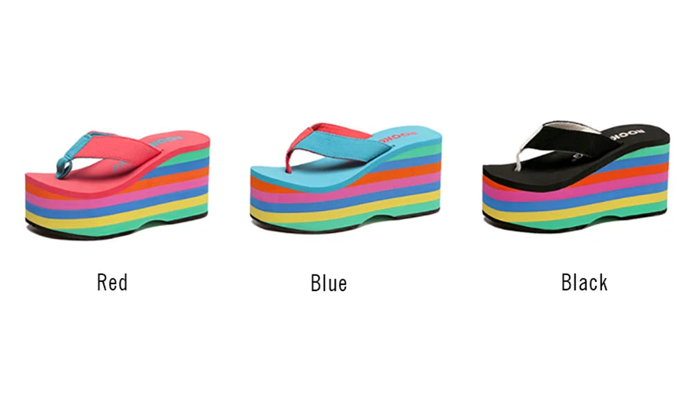 Women Flip Flops Beach Shoes Wedge Sandals Super High 10CM Heels Casual Peep Toe Platform Slippers Rainbow Summer Woman Slippers