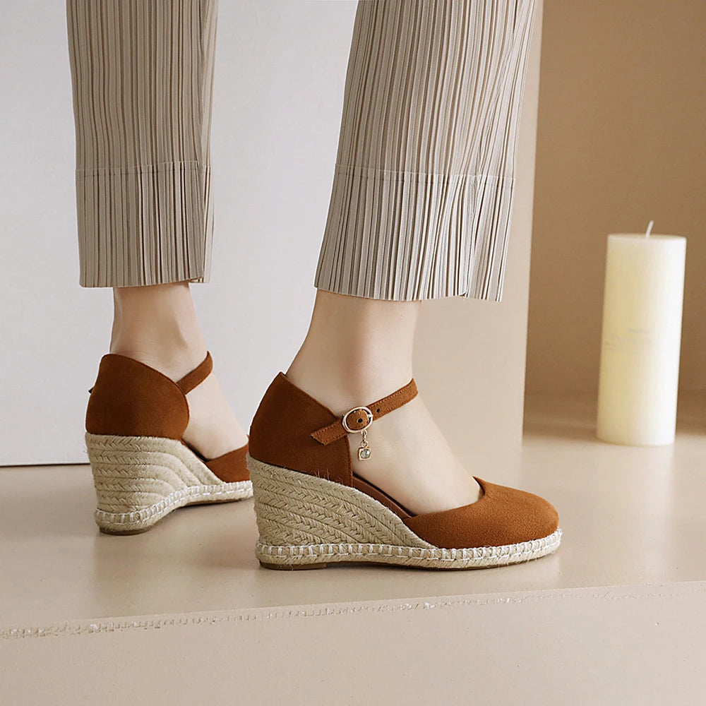 Spring New Women Espadrilles Leisure Wedges High Heels Lady Pumps Foothold Shoes Heel Slip On Round Toe for Femme Chaussures