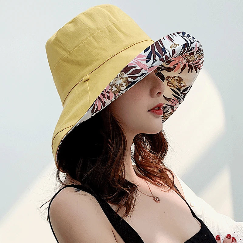 K34 Women's Hat Bucket hat Panamanian Women  Four Seasons Fisherman Hat Big Brim Hat Double-Sided Fisherman Hat Sun Visor Sunhat