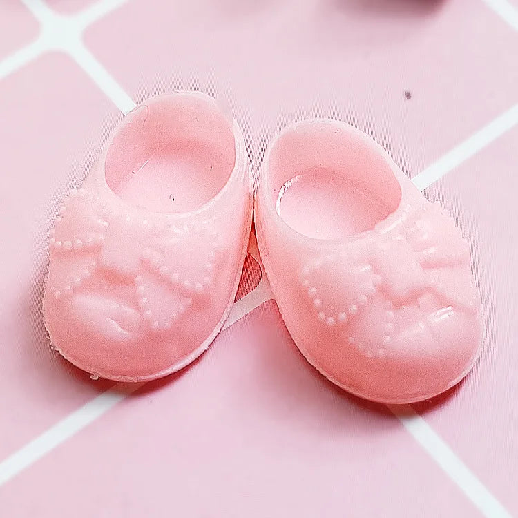 New 1/8 Doll Accessories 2.5CM Doll Shoes Fashionable and Cute Bow Pattern Flat Shoes for 16cm Doll Body PVC Shoes