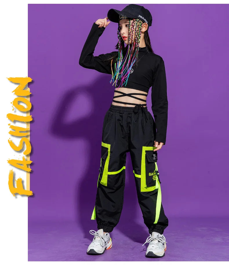 Boys Hip Hop Cool Vest Girls Cargo Pant Outfit Child Sweatshirt Chest Bag Joggers Street Dance Kids Streetwear Costume Sportwear
