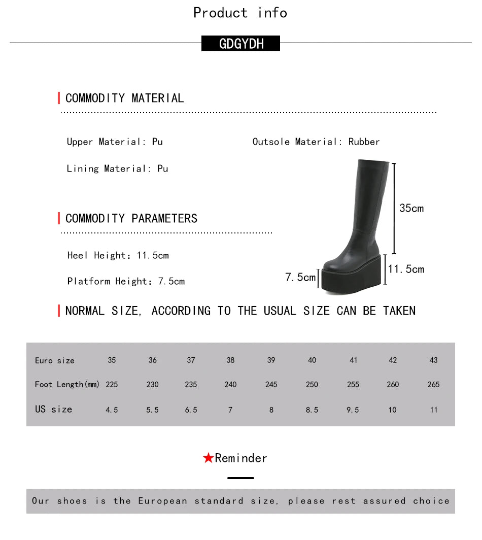 Gdgydh Matte Black Knee High Boots Women Platform Wedges High Heels Thick Bottom Ladies INS Hot Winter Fashion Elegant Drop Ship