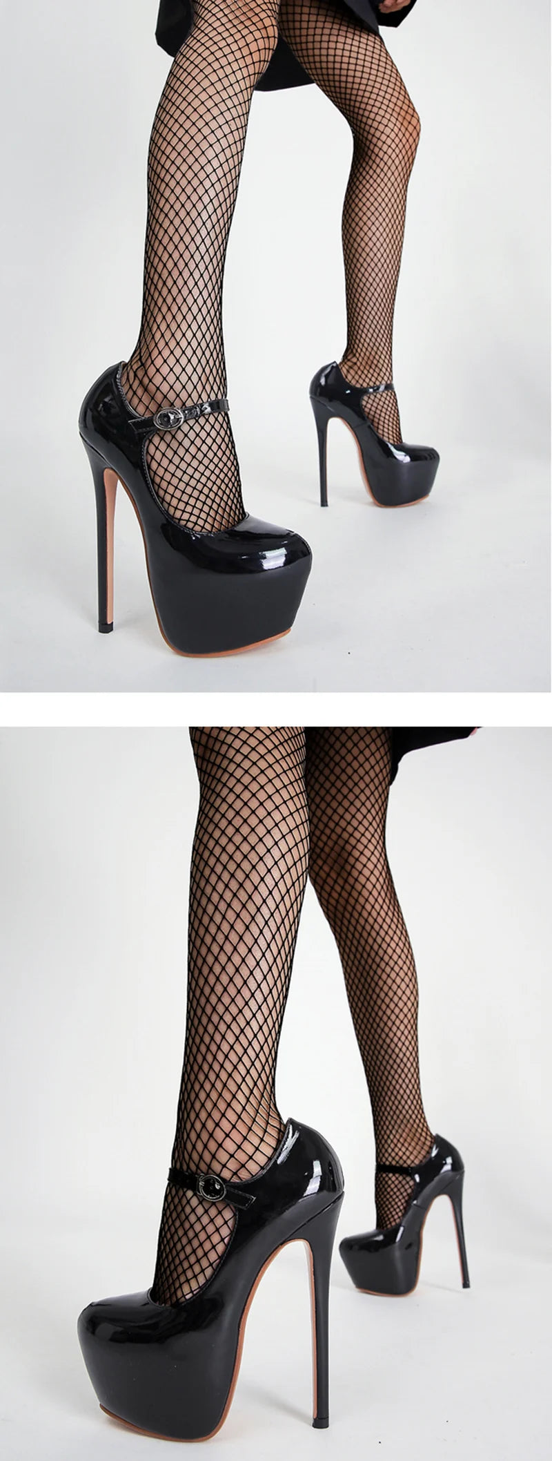 Sexy Red High Heels Platform Pumps 17cm Women Fashion Runway Patent Leather Round Toe Buckle Strap Party Wedding Stripper Shoes