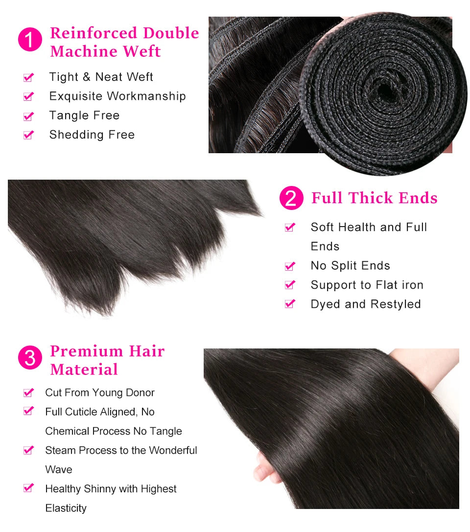 Beaufox Straight Human Hair Bundles Malaysian Straight Hair Bundles Deal Human Hair 1/3/4 Bundles Human Hair Straight 8"-30"
