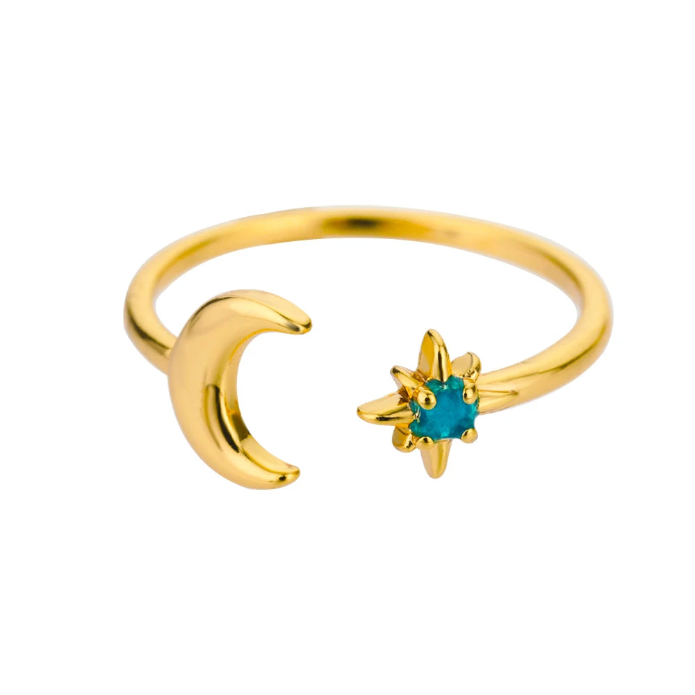Zircon Moon Star Rings For Women Stainless Steel Glowing Moon Star Adjustable Finger Ring Aesthetic Wedding Jewelery Gift Femme